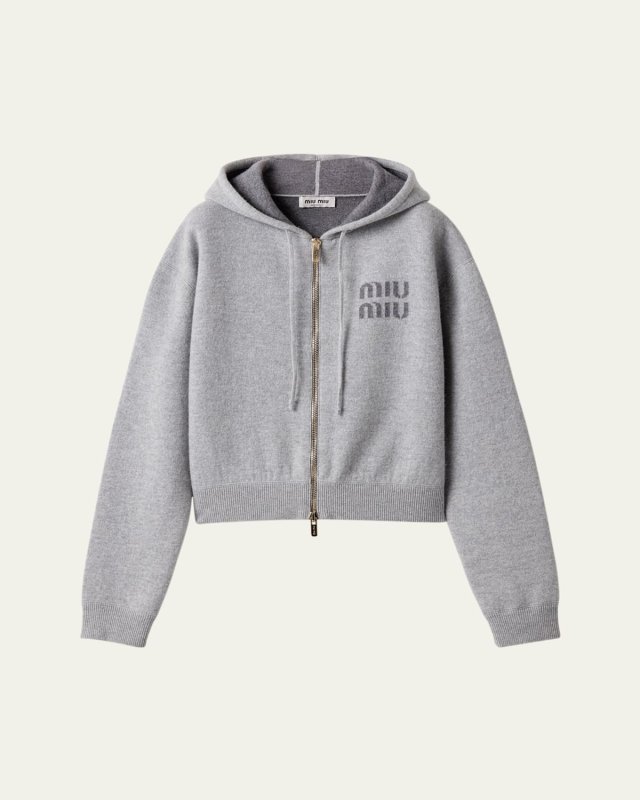Double Cashmere Zipper Hooded Cardigan
